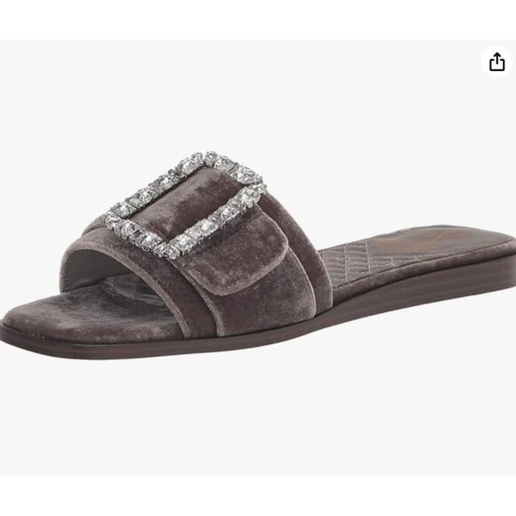 NWOT Sam Edelman Women's Inez Buckle Slide Sandals Grey Velvet Size 6.5 - Picture 1 of 7